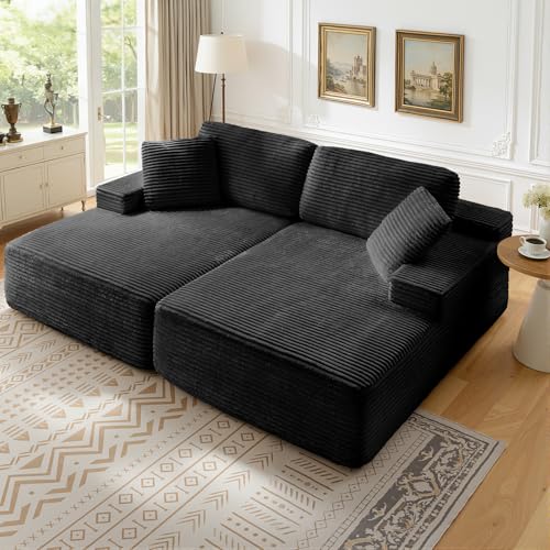 89.3” Black Corduroy Double Chaise Lounge & Sleeper Sofa