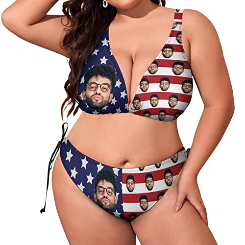 Custom Husband Face Bikini Plus Size Personalized Face Swimsuits Bathing Suits Swimwear Summer Beach Pool Party Funny Gift