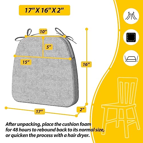 Image of AAAAAcessories D-Shaped Chair Cushions, 2 inch Thick Dining Chair Pads with Ties and Removable, Machine-Washable Cover, 17 inch x 16 inch, Set of 4, Light Gray