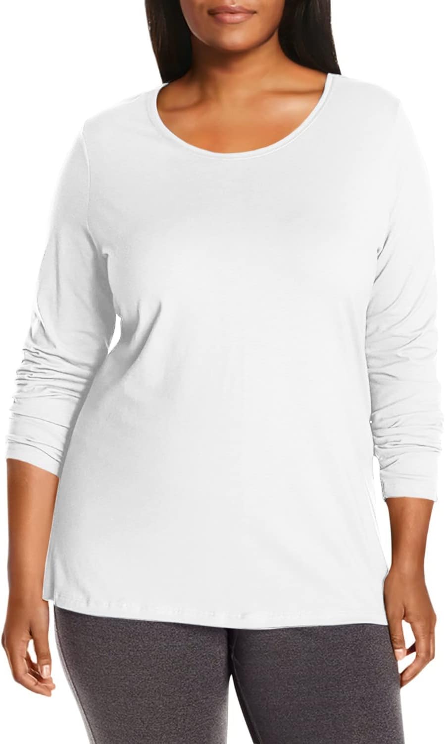 Just My Size Women’s Plus Size Long Sleeve Tee, White, 2X