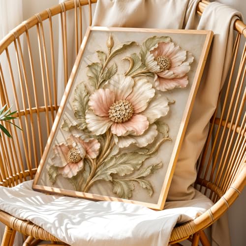 Image of NoWorries Floral Botanical Wall Painting with Frame | Premium Textured Flower & Leaf Artwork, Pastel Nature Wall Decor Framed for Living Room Bedroom Office and Home Decoration (Art-7,17x25inch)