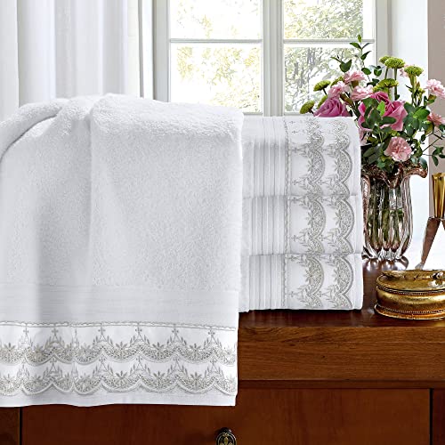 Kit Social (Lavabo) 2 Peças com Renda 30cm x 50cm em Algodão Egípcio 500g/m² Buettner Luana Branco