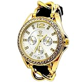 Type de produit : WATCH Montre Femme Cuir ET Acier Noir Or Fine Bijoux Strass Fashion IDÉE Cadeau BELLOS