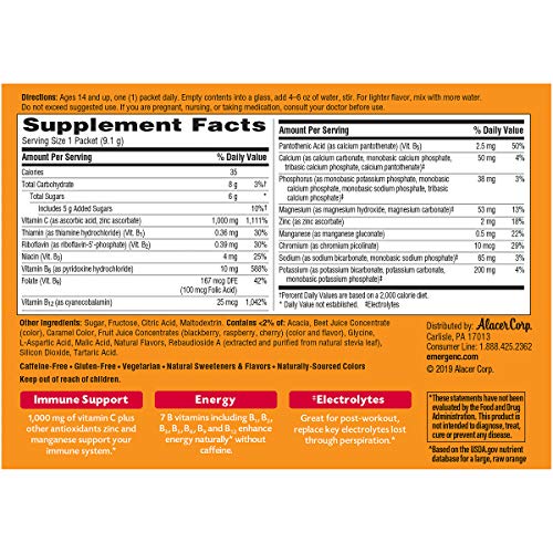 Emergen-C (30 Count, Raspberry Flavor, 1 Month Supply) Dietary Supplement Fizzy Drink Mix with 1000mg Vitamin C, 0.32 Ounce Packets, Caffeine Free - Image 4