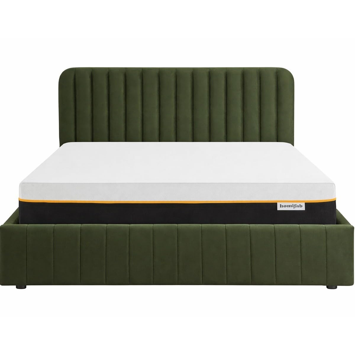 HOMIFAB Ensemble Lit Coffre Adulte 180x200cm avec tête de lit en Velours Vert Kaki - Ava + Matelas mémoire de Forme - Dual Confort