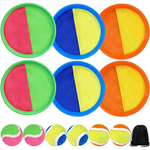 Chennyfun Jeu Catch Ball et Toss,Jeu de Balle Enfants, Balle Raquette Scratch Jeux, 6 Pagaies et 6 Balles, pour Famille Extérieur Sports, pour Jardin...