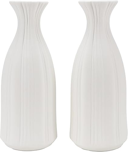 Miniatura 1 de Kathney Flower Bud - Jarrón de cerámica blanco pequeño bohemio pasto de pampa decorativo moderno mate 7 pulgadas juego de 2 para centros de mesa