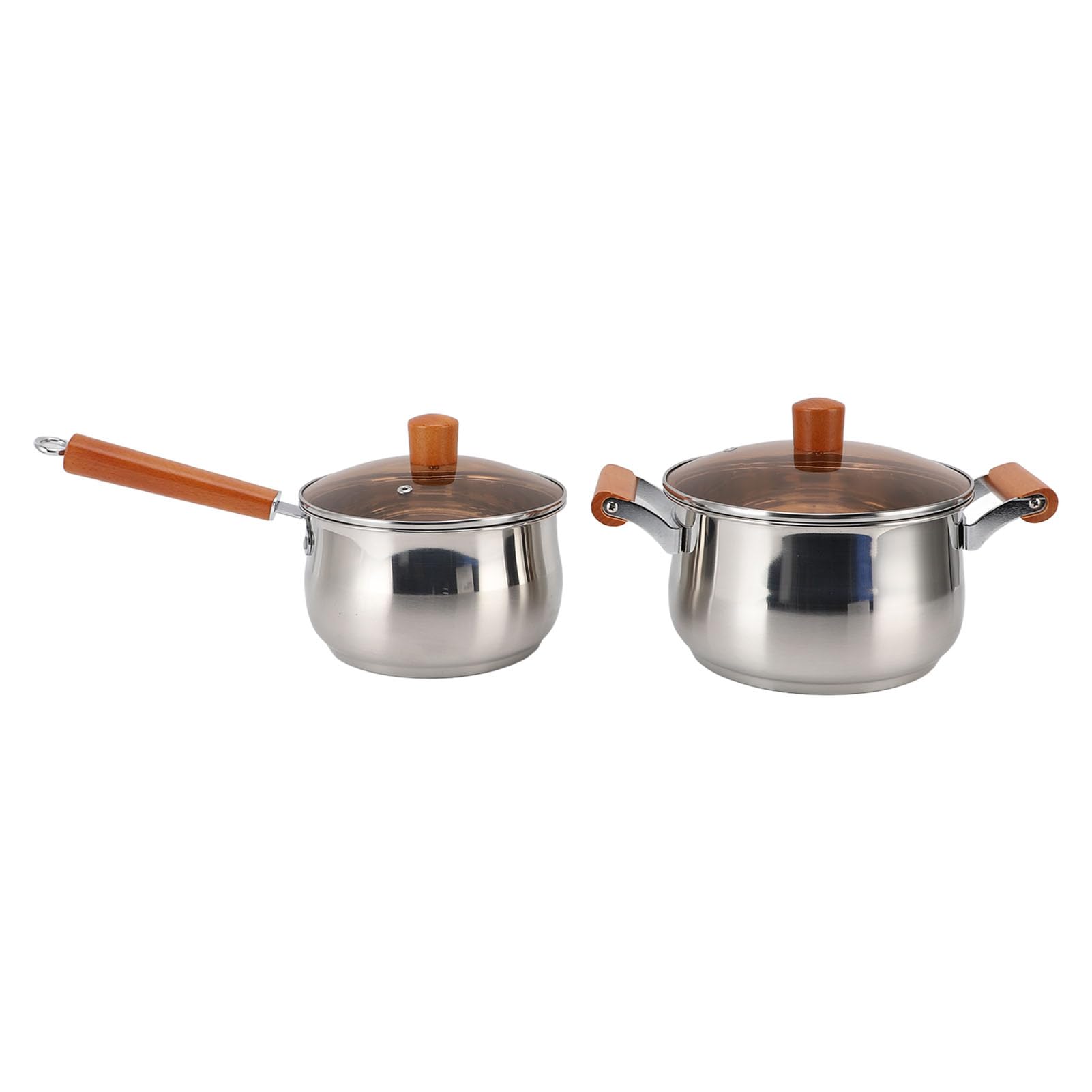 Edelstahl-Kochgeschirr-Set mit Zwei Holzgriffen, 201 Edelstahl-Küchen-Kochset mit Glasdeckeln, 5 Töpfen und Dampfschale Zum Dämpfen Kochender Suppe