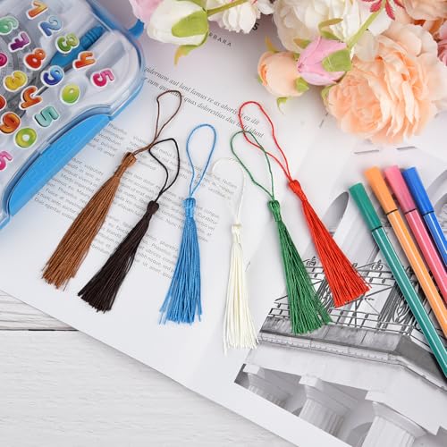 Image of 100 Pcs Bookmark Tassels Bulk 20 Colors Soft Craft Silky Handmade Mini Tassels for Jewelry Making with Loops for DIY Craft Accessory Dress Decoration