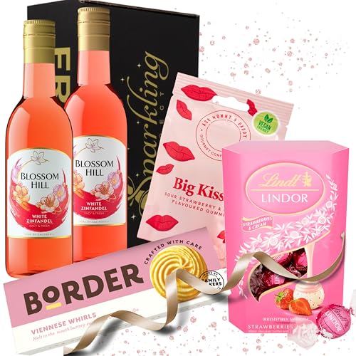 Rosé Wine Birthday Gift Set for Women - Blossom Hill White Zinfandel Gourmet Chocolates & Biscuits - Perfect Wine Gift Sets for Best Friend Celebration and More