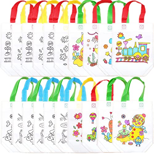 Yueser 20 Pcs Sacs à Main à Colorier, DIY Sac de Peinture des Enfants Doodle Sac Graffiti DIY Sacs à Colorier Non Tissé Réutilisables pour Cadeaux de...