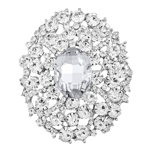 Image of SELOVO Big Large Rhinestone Oval Glitter Brooch Pin Jewelry Accessory Gold Tone