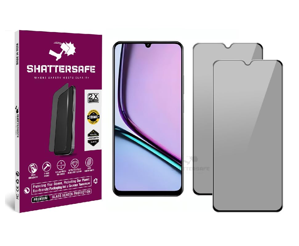 Image of Anti-Spy Privacy Tempered Glass Compatible For Realme C61 / C63 [Pack of 2]. 9H Hardness, Anti-Scratch, Edge-to-Edge Protection With Easy Installation Kit & Case Friendly Fit.