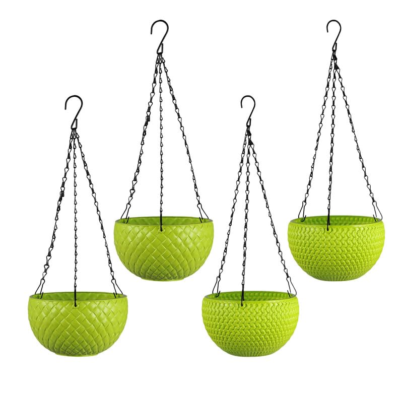 Gardens Modern Plastic Swiss+Rovrt Hanging Round Nursery Flower Pot 8Inch (20.32cm): Durable, Stylish, Versatile Suitable for Indoor Home/Office/Garden Décor/Terrace - Color: Lemon/Green - Set of 4 (B0D2W98NWJ) Amazon Price History, Amazon Price Tracker