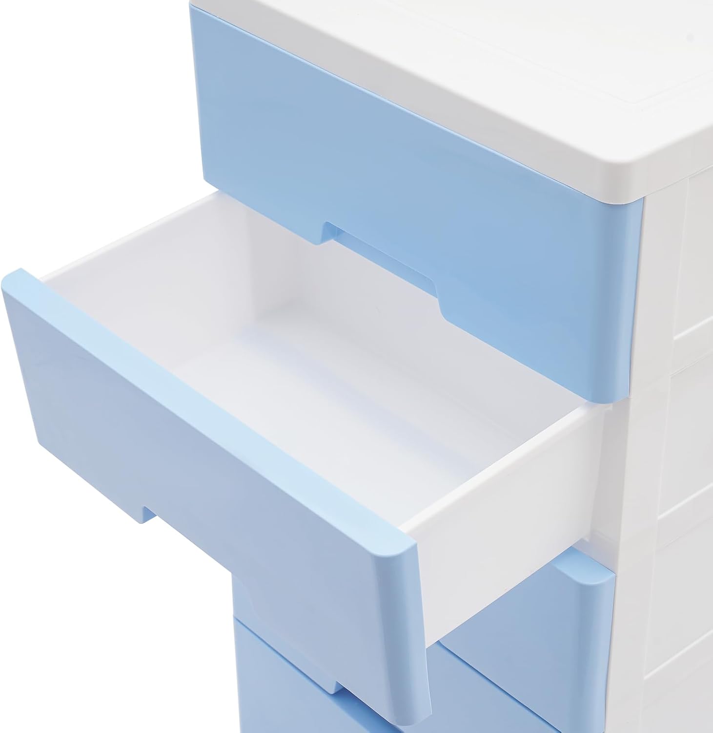 Plastic Drawers Dresser for Bedroom, Modern Storage Cabinet with 5 Drawers, 5 Tier Closet Drawers Tall Dresser Organizer w/Wheels, Movable Dresser Drawer Chest for Office Bedroom (Blue)