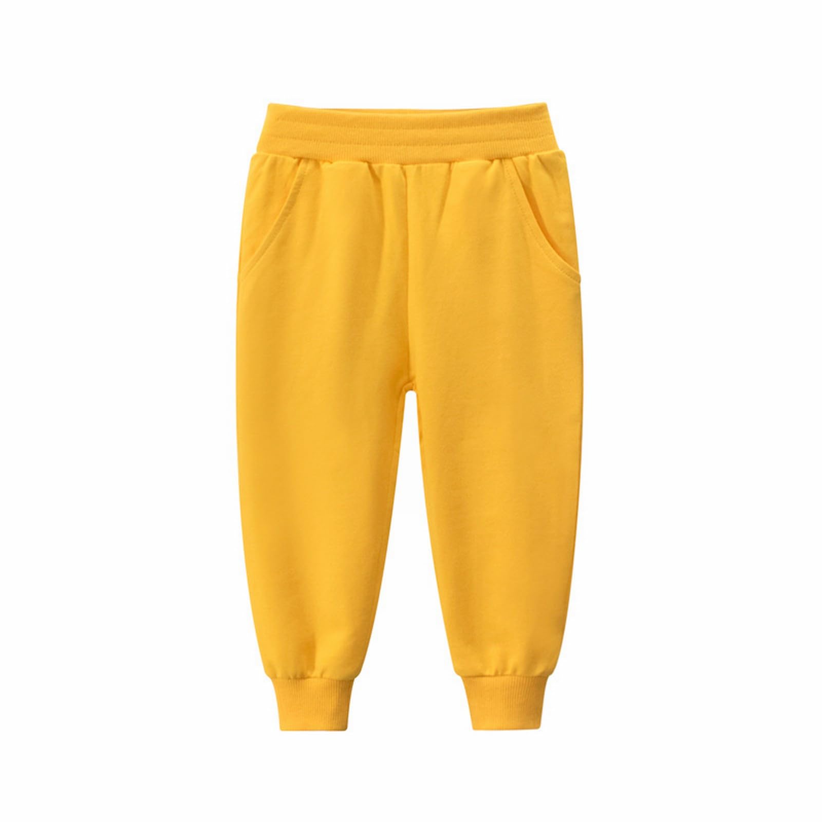 Boys Girls Fashion Sweatpants Causal Solid Elastic Waist Athletic Pants Baggy Wide Leg Jogger Pants (Yellow, 6-7 Years)