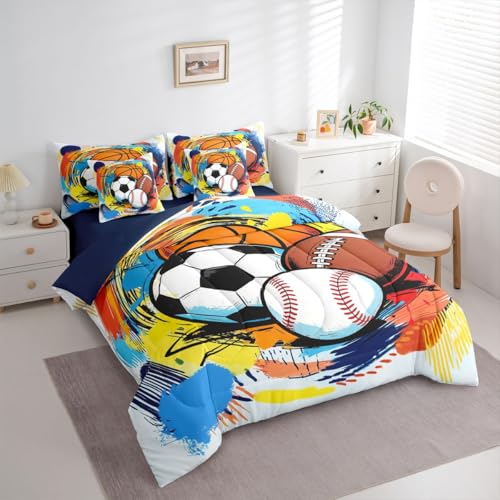 Image of Feelyou Boys Sports Comforter Set Full Size 7 Piece for Kids