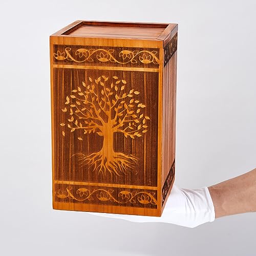 Image of Large Wooden Cremation Urns for Human Ashes Adult Male Female | Wood Urns For Human Ashes Men Women Child, Burial Funeral Memorial Urns for Ashes(Holds 200 Cubic Inch)