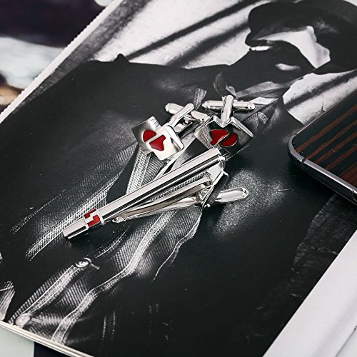 Beydodo Alfiler overhemd voor heren, zilver, rood, naalden en manchetknopen, geometrisch - Image 4