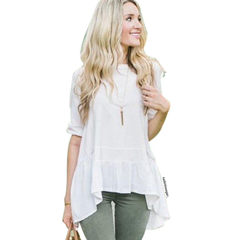 Chicwish Womens White Grey Ruffle Loose Fit Dolly Shirt Blouse