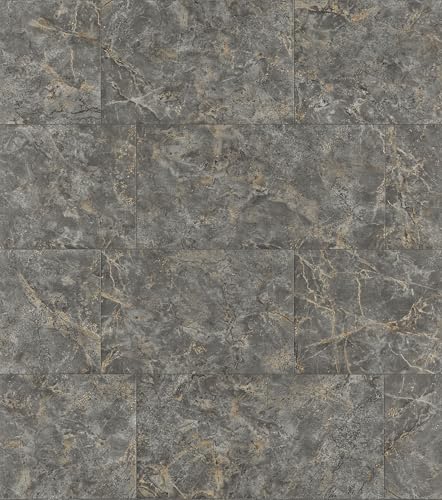 Rasch Tesa Luxora 371413 - Carta da parati autoadesiva effetto pietra naturale in grigio scuro e oro.