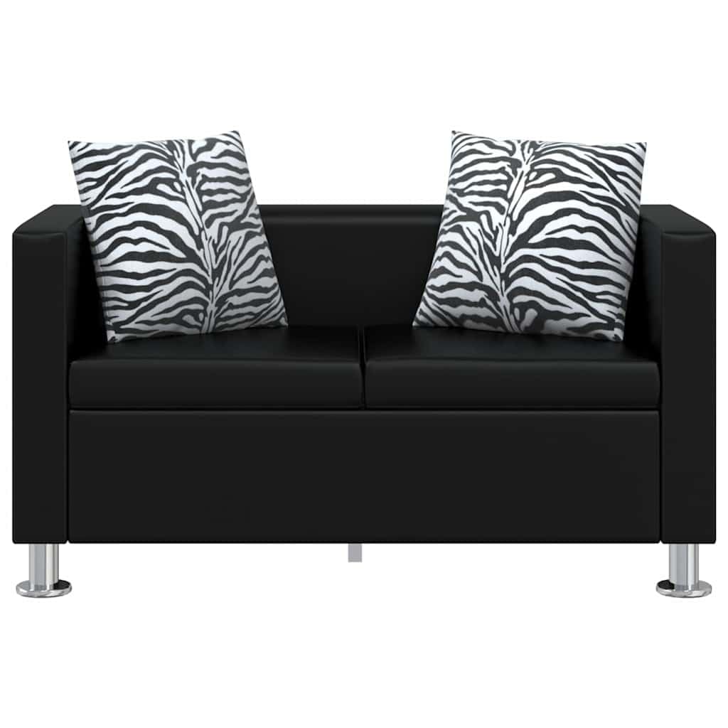 Zestaw sofy ze sztucznej skóry w kolorze czarnym, z 3-osobową i 2-osobową, tapicerowany z drewnianą ramą, 170 x 62,5 x 63 cm i 120 x 62,5 x 63 cm, wygodny i nie zajmuje dużo miejsca, do