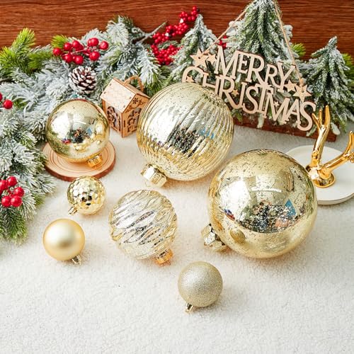 Large Christmas Ball Ornaments, Oversized Shatterproof Plastic Decorative Hanging Mercury Ornaments Ball for Xmas Holiday Party Decorations (Gold, 6.0") - image 3