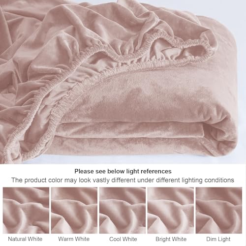Image of Cloth Fusion 200 TC Warm Winter Elastic Fitted Bedsheet for Double Bed King Size with 2 Pillow Covers, Cozy Woolen Bedsheets for Double Bed (78X72X8 inches, Blush Pink)