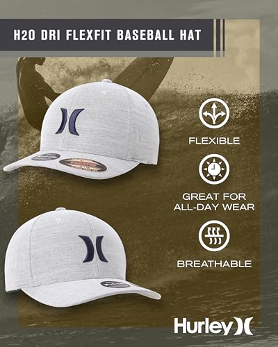 Image of Hurley Mens Baseball Cap - Moisture Wicking Curved Brim Flexfit Fitted Hats for Men with H2O-Dri Sweatband (Sizes: S-XL)