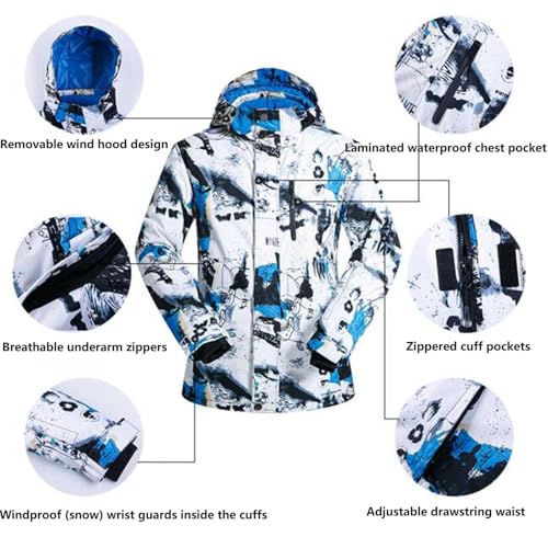 Combinaison de ski homme veste pantalon manteau à capuche imperméable - 4
