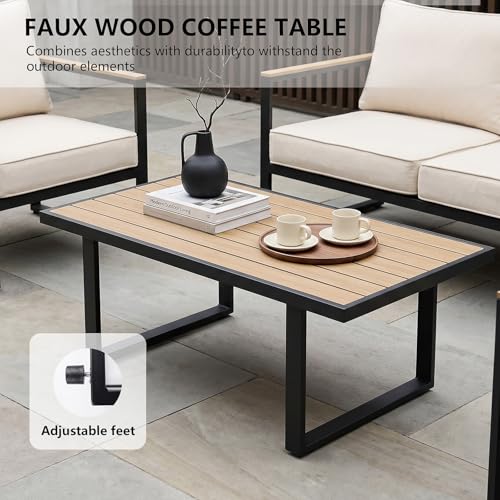 Image of Modern Patio Furniture Set, 4 Pieces Outdoor Conversation Set with Coffee Table, Metal Patio Furniture with 4 inch Washable Foam Cushions, Ships in 1 Box, Beige