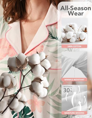 Image of NAP BOUND 100% Cotton Women Pajama Sets Button Down Short Sleeve Sleepwear Soft Pjs 2 Piece Lounge Set with Pocket XS-XXL