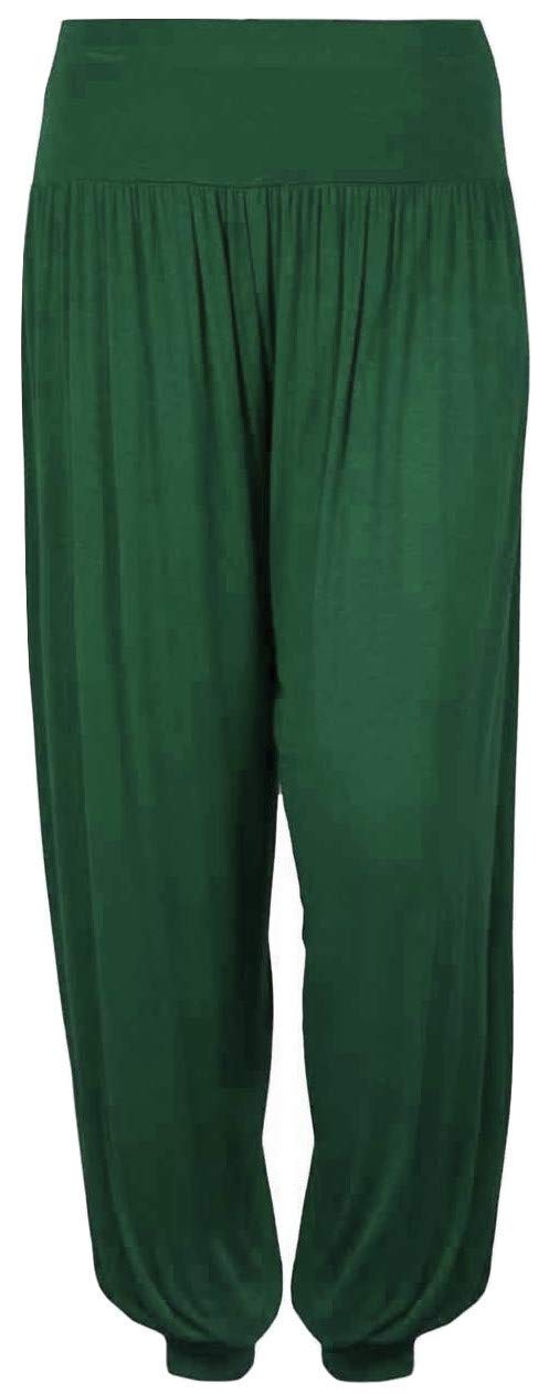 WearAll Ladies Plus Size Harem Trousers Womens Full Leggings Stretch Pants - Dark Green 24/26
