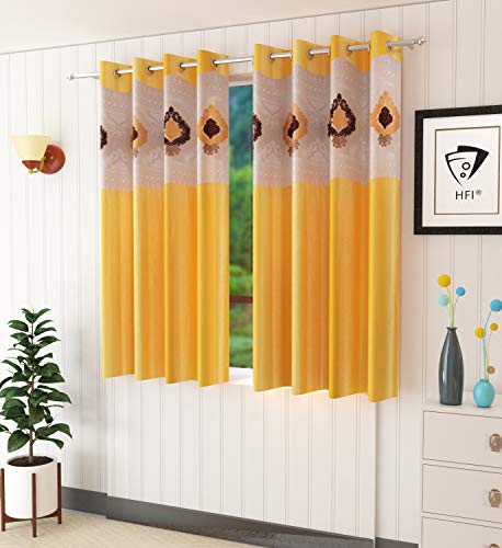 Image of LaVichitra Polyester Window Curtain with Designer Net (5ft, Yellow) -2 Pieces