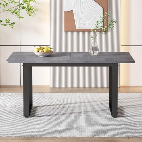 Merax Esstisch Industriestil, Rechteckiger Esszimmertische, Modern Küchentisch für Wohnzimmer und Esszimmer, 140L x 70B x 75H, Schwarz und Grau (Nicht erweiterbar)