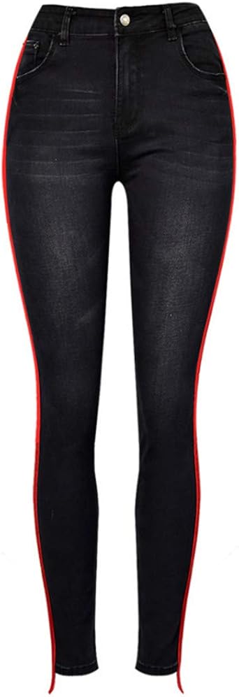 FHHHHY Jeans Women's Vintage De Cintura Alta Casual Estiramiento Flaco Jeans  Lado Rayas Rojas 40 Negro: Amazon.es: Ropa