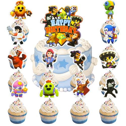 25 Stück Happy Birthday Tortendeko, Brwl Strs Tortendeko Set, Cartoon Kuchen Deko, Cartoon Tortenfiguren Set Kinder Party Geburtstag Kuchen Dekoration für Mädchen Junge
