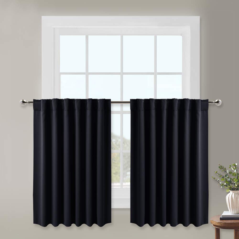 NICETOWN Blackout Curtain Blinds Window Panels - (Black Color) W29 x L36, Double Panels, Thermal Insulated Blackout Draperies for Living Room