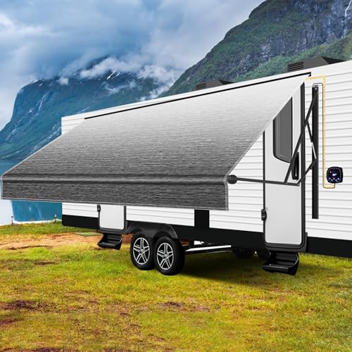Motorized Awning for RV, Pop Up Camper Awning with Light Strip, Electric Complete Kit for Camper, 5th Wheel, Travel Trailers, Toy Haulers, Motorhome-17x8Ft