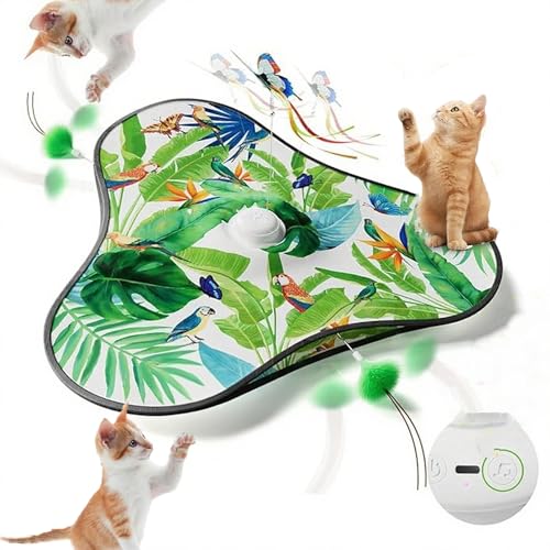 STERIX Interactive Cat Toy Automatic Cat Toys for Indoor Cats Rechargeable Moving Concealed Feathers Touch Activated Mouse Squeaky Three animal sounds Exercise Toys for Indoor Bored Cats