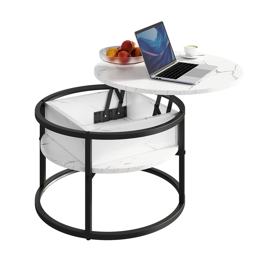 Vicco Mesa Baja Marlo, Mármol Blanco, 57 x 57 cm | con tablero abatible para un uso flexible en el área de estar