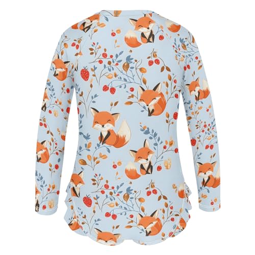 Fox Leaf Fall Girls Long Sleeve Swimsuit Rash Guard One Piece Bathing Suits Zipper 3-12T3