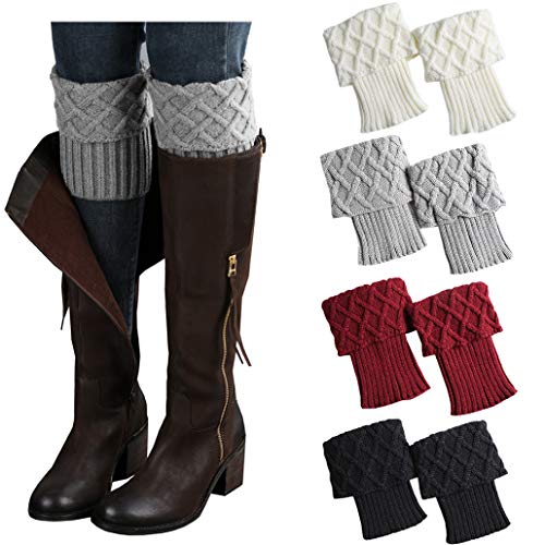 4 Pairs FAYBOX Womens Short Boots Socks Crochet Knitted Boot Cuffs Leg Warmers Socks