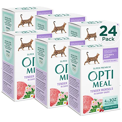 Optimeal Tender Morsels Cat Wet Food - Proudly Ukrainian - Tasty Cat Food Wet Recipe With Real Tender Morsels, Balanced Wet Cat Food For Adult Cats (4.5Lbs Total (24 Pouches), Beef & Rabbit) #TOP28