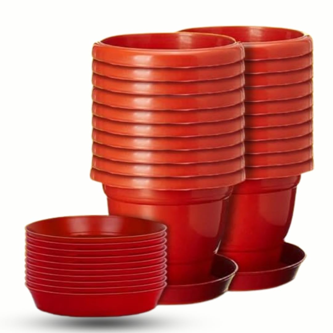 Plant Pots | Plant pot with Bottom Tray | Plant Pots for Home | Pots for plants | Flower pots for Indoor & Outdoor | Plastic Pots with plates| 20 pieces , 10 inches , Red | With mark for Drainage Hole (B0CVN72RSG) Amazon Price History, Amazon Price Tracker