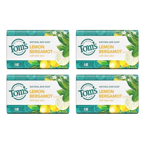 Image of Tom's of Maine Lemon Bergamot Natural Bar Soap with Aloe Vera, Dermatologically Tested, Paraben Free, Vegan, 5 oz, 4 pack