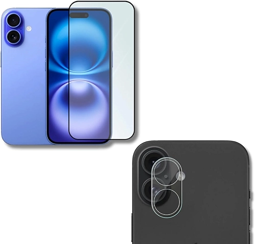 Película De Vidro 3D Tela Toda Para iPhone + Película Lente de Câmera (iPhone 16)