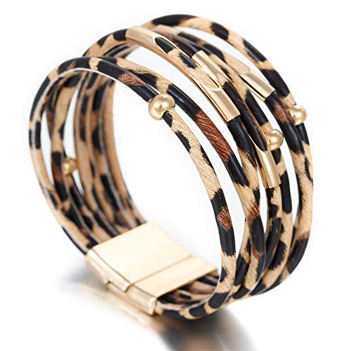 Leopard Bracelet for Women (7.68”) Multi Layered Animal Cheetah Print Natural Stone Braided Boho Leather Wrap Bracelet Jewelry2