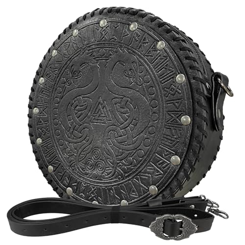 Image of HiiFeuer Viking Embossed Crossbody Bag, Nordic Faux Leather Belt Bag Satchel Bag, Medieval Portable Cosplay Shoulder Bag | Embossed