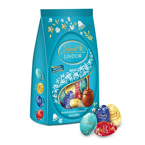 Lindt - Sachet de Mini- Oeufs LINDOR Edition de Pâques - Assortiment de Chocolats au Lait, Noirs, Blancs et Noix de coco - Idéal pour Pâques, 180g